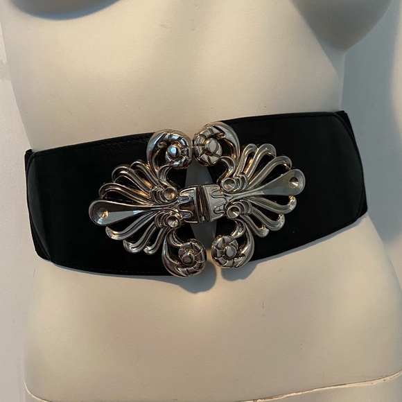 Black Belt with Silver Buckle - Floral Detailing - Picture 2 of 8